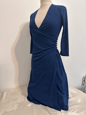 Isaac Mizrahi Blue Printed Faux-Wrap Midi Dress